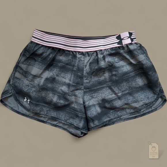 Under Armour Women’s Running Shorts Black Pink Waistband – Breast Cancer Ribbon - Picture 1 of 7